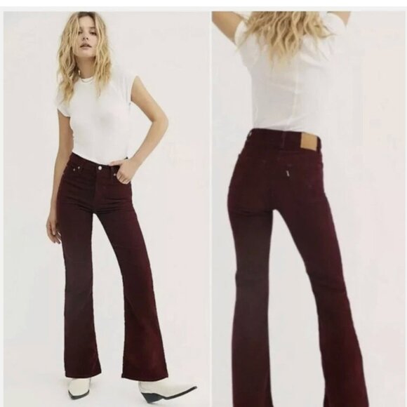 NWT Levi’s Ribcage Corduroy Flare Hi-Rise Pants Burgundy Maroon SZ-30 X 31 - Picture 1 of 7